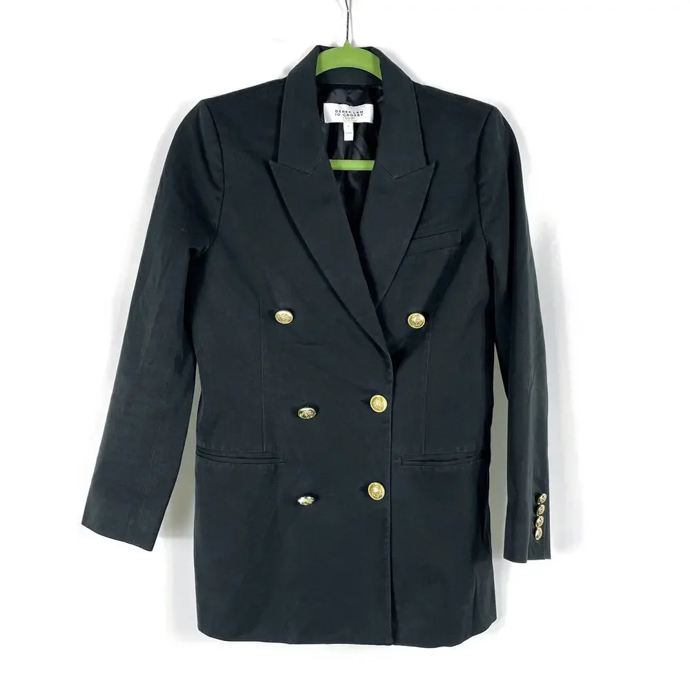 Derek Lam 10 Crosby Walter Blazer Black Gold‎ Buttons Double Breasted Sz 4